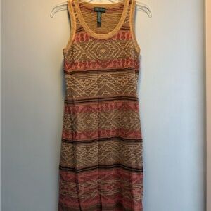 Ralph Lauren Pink Tan Sheath Midi Dress